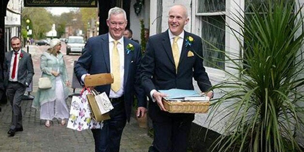 Pemberton and his husband Cunnington at their wedding in April