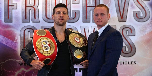 MANCHESTER, ENGLAND - SEPTEMBER 17: Carl Froch and George Groves go head to head to promote their upcoming fight during a press conference at the Radisson Blu Edwardian Hotel on September 17, 2013 in Manchester, England. (Photo by Alex Livesey/Getty Images)