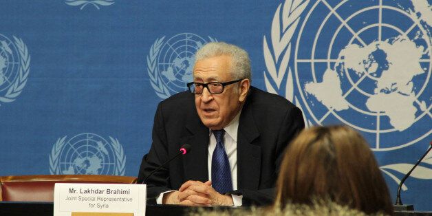 GENEVA, SWITZERLAND - FEBRUARY 15: The UN-Arab League Special Envoy for Syria Lakhdar Brahimi speaks during a press conference following the meeting with Syrian regime at Geneva office of United Nations on February 15, 2014. (Photo by Fatih Erel/Anadolu Agency/Getty Images)