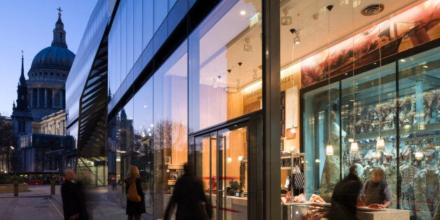 Barbecoa Jamie Oliver And Adam Perry Lang Restaurant, New Change Passage, London, Ec4M, United Kingdom, Architect: Design Research Studio With Lighting By Speirs And Major, 2011, Barbecoa, Butcher'S Shop, Design Research Studio With Lighting By Speirs And Major, London, 2011, Exterior View Along Facade (Photo by View Pictures/UIG via Getty Images)