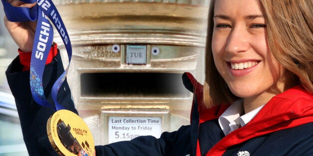 SOCHI, RUSSIA - FEBRUARY 16: Lizzy Yarnold of Great Britain stands with her gold medal and the Union Jack flag after winning the Women's Skelton as she poses for a portrait at the Rosa Khutor mountain village on day 9 of the Sochi 2014 Winter Olympics on February 16, 2014 in Sochi, Russia. (Photo by Alex Livesey/Getty Images)