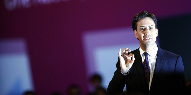 Britain's opposition Labour Party leader Ed Miliband delivers his speech on the third day of the Labour party conference in Brighton, southern England, on September 24, 2013. AFP PHOTO / ADRIAN DENNIS (Photo credit should read ADRIAN DENNIS/AFP/Getty Images)