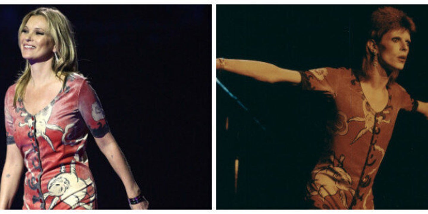 BRITS 2014 Kate Moss Collects David Bowie's Brit Dressed As Ziggy