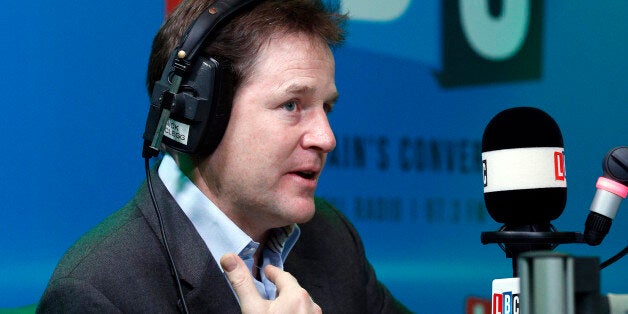 The Deputy Prime Minister Nick Clegg takes part in the first national 'Call Clegg' phone-in on LBC since the London radio station started broadcasting across the UK on digital radio.