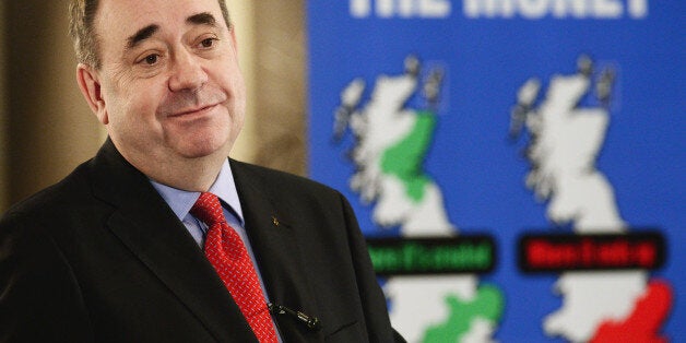 ABERDEEN, SCOTLAND - FEBRUARY 17: Alex Salmond, Scotlands First Minister addresses a Business for Scotland event on February 17, 2014 in Aberdeen, Scotland. Scotlands first minister mounted his defence for independence following a weekend of pressure on whether Scotland could keep sterling as its AA currency or expect a smooth entry into the EU. (Photo by Jeff J Mitchell/Getty Images)