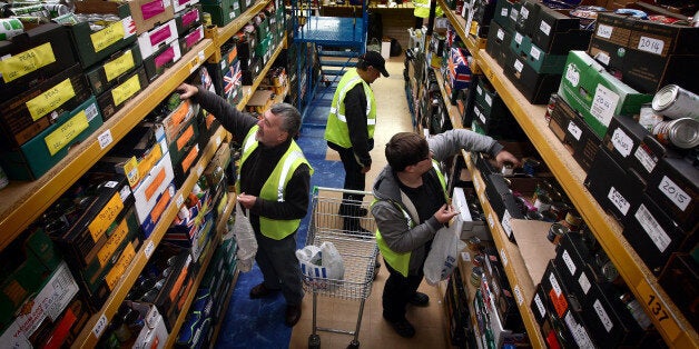 Volunteers at the Black Country Food Bank prepare food parcels for vulnerable individuals and families at their base in Halesowen today.