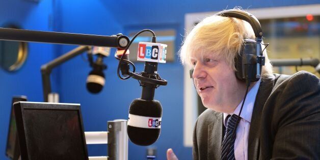 The Mayor of London Boris Johnson responds during his appearance on the LBC 97.3 radio phone-in show, hosted by Nick Ferrari in the LBC studios in Leicester Square central London.