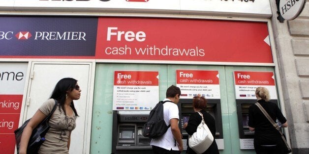 Banking group HSBC announced bumper profits today of 7billion in just six months Picture shows: A HSBC bank pictured in central London today