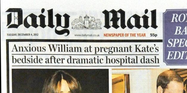 General View of The Daily Mail from the 04/12/2012 which was the day after Kate, The Duchess of Cambridge and William, The Duke of Cambridge, announced that they were expecting their first child. The future heir will be third in line to the throne.