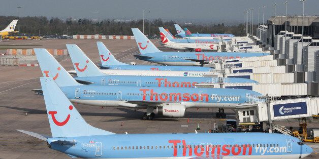 Grounded planes at Manchester Airport, where ash from a volcanic eruption in Iceland moving towards UK airspace has caused mass travel disruption.