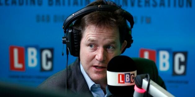 The Deputy Prime Minister Nick Clegg takes part in the first national 'Call Clegg' phone-in on LBC since the London radio station started broadcasting across the UK on digital radio.