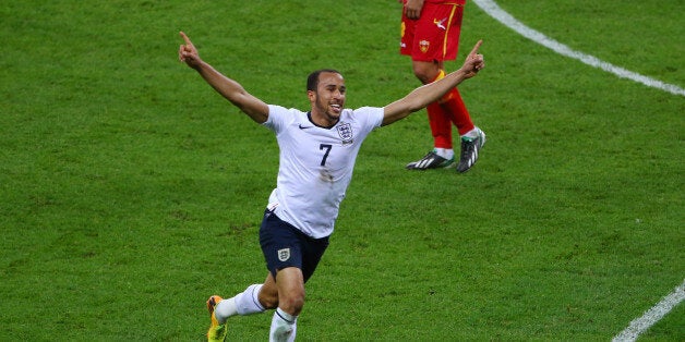 LONDON, ENGLAND - OCTOBER 11: Andros Townsend of England celebrates after scoring his team's third goal during the FIFA 2014 World Cup Qualifying Group H match between England and Montenegro at Wembley Stadium on October 11, 2013 in London, England. (Photo by Matt Lewis - The FA/The FA via Getty Images)