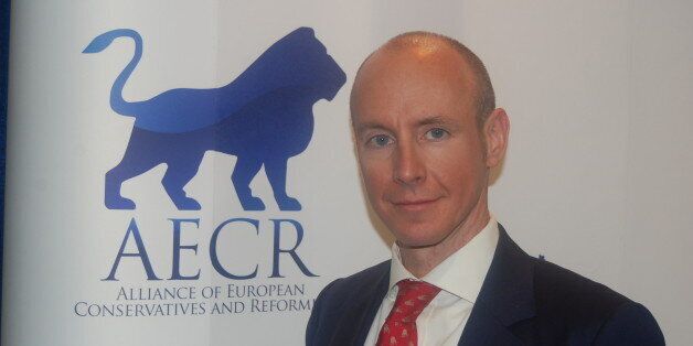 Dan Hannan at Cpac 2014 in Washington at the desk of the Alliance of European Conservatives and Reformers