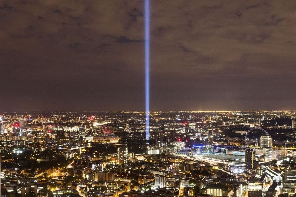 The beam of light as seen from The View From The Shard