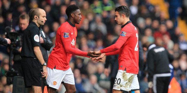 Manchester United's Robin van Persie is substituted for Danny Welbeck