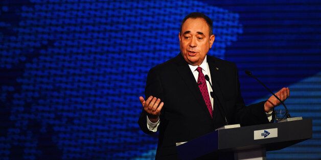 GLASGOW, SCOTLAND - AUGUST 05: Alex Salmond (pictured) First Minister of Scotland and Alistair Darling chairman of Better Together take part in a live television debate from the Royal Conservatoire of Scotland on August 5, 2014 in Glasgow, Scotland. The two politicians are facing questions in front of 350 people during a live televised debate, they will try and influence voters before the referendum on 18th September when the nation will be asked to vote yes or no to decide whether Scotland should be an independent country. (Photo by Jeff J Mitchell/Getty Images)