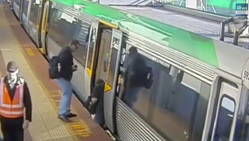 The man became trapped between the platform and train