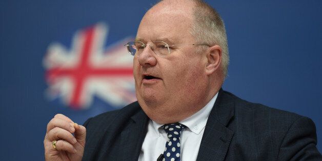 Communities and Local Government Secretary Eric Pickles gives a speech as part of the Conservative Party's European and Local Election campaign at the JCB World Logistics site in Newcastle-under-Lyme.