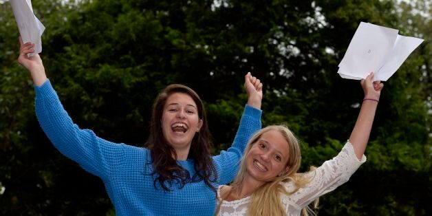 Kate Nissan, 18, who got 2 A* and one A from Newcastle High School in Jesmond with friend Bethany Painter, 18, who got 2 A* and a B, as official figures show that more A-levels were handed the very highest grade this summer, but the overall pass rate fell for the first time in more than 30 years.