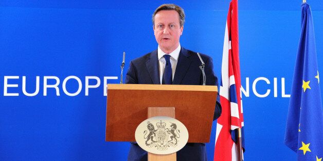 BRUSSELS, BELGIUM - MARCH 6: Prime Minister of the United Kingdom David Cameron gives a speech after an emergency summit about the situation in Ukraine at the European Union Council Building in Brussels, Belgium, on March 6, 2014. (Photo by Dursun Aydemir/Anadolu Agency/Getty Images)