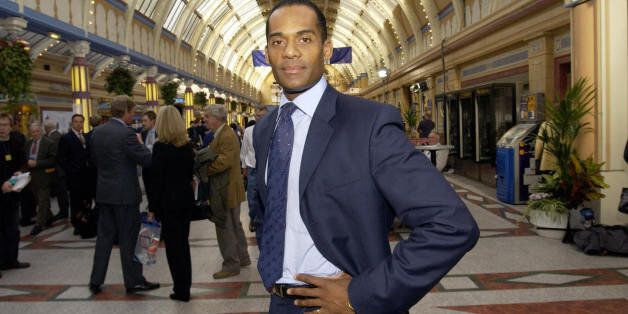 Adam Afriyie, 38, businessman son of a Ghanaian father and English mother, and Tory candidate in prosperous Windsor, west of London, in the next British election, poses for photographer, 07 October 2003 on the second day of the Conservative Party Conference in Blackpool, northwest England. This week at the conference, Afriyie has become a star with his good looks, his generous sense of humour, and the articulate way in which he spreads the Tory word. AFP PHOTO Paul BARKER (Photo credit should r