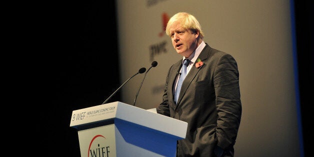 LONDON, ENGLAND - OCTOBER 30: Mayor of London Boris Johnson presents at the World Islamic Economic Forum at ExCel on October 30, 2013 in London, England. (Photo by Bethany Clarke/Getty Images for 9th World Islamic Economic Forum)