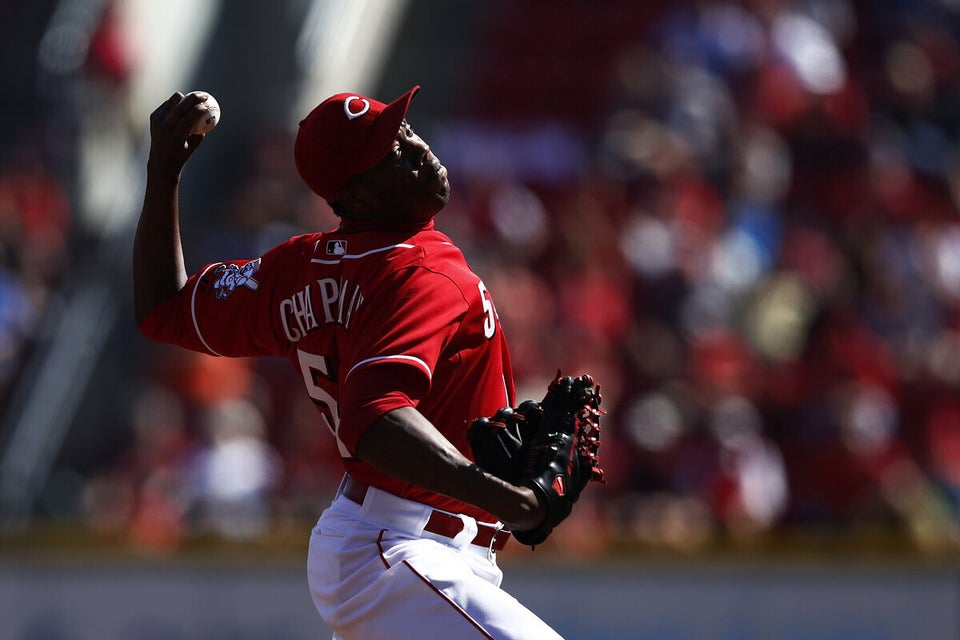 Aroldis Chapman Struck in the Face by Line Drive