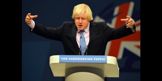 London Mayor Boris Johnson addresses delegates at the annual Conservative Party Conference in Manchester, north-west England, on October 1, 2013. AFP PHOTO / PAUL ELLIS (Photo credit should read PAUL ELLIS/AFP/Getty Images)