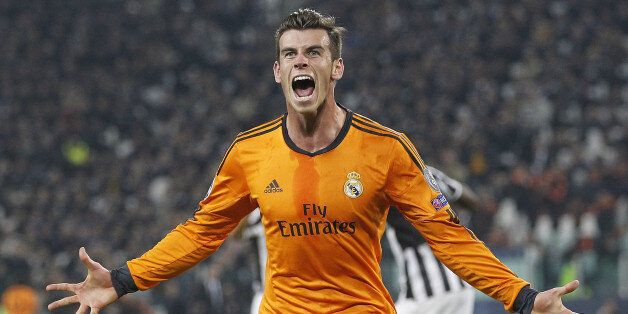 TURIN, ITALY - NOVEMBER 05: Gareth Bale of Real Madrid celebrates after scoring his team's second goal during the UEFA Champions League Group B match between Juventus and Real Madrid at Juventus Arena on November 5, 2013 in Turin, Italy. (Photo by Angel Martinez/Real Madrid via Getty Images)