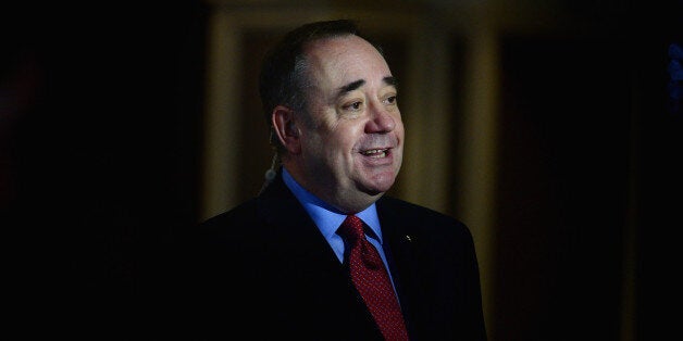 ABERDEEN, SCOTLAND - FEBRUARY 17: Alex Salmond, Scotlands First Minister, gives a interview following an addressing a Business for Scotland event on February 17, 2014 in Aberdeen, Scotland. Scotlands first minister mounted his defence for independence following a weekend of pressure on whether Scotland could keep sterling as its AA currency or expect a smooth entry into the EU. (Photo by Jeff J Mitchell/Getty Images)