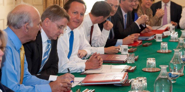 LONDON, ENGLAND - SEPTEMEBER 05: Britain's Prime Minister David Cameron (3L) chairs the first cabinet meeting following a ministerial re-shuffle, in Downing Street on September 5, 2012 in London, England. The Prime Minsiter had to defend his choices over his new cabinet in the House of Commons today at the weekly Prime Minister's Questions. (Photo by Neil Hall - WPA Pool/Getty Images)