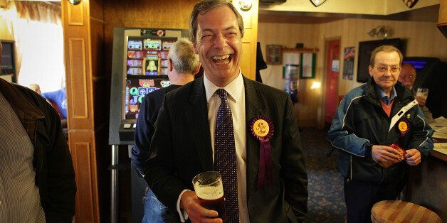 WINSLOW, ENGLAND - APRIL 08: United Kingdom Independence Party (UKIP) member Nigel Farage shares a joke in the pub with party workers after campaigning on April 8, 2010 in Winslow, England. UKIP Member of the European Parliament, Nigel Farage, is standing in the constituency of Parliament's speaker John Bercow in the general election which is to be held on May 6, 2010. Electoral convention dictates that main political parties do not put up candidates in the current Speaker?s constituency. (Ph