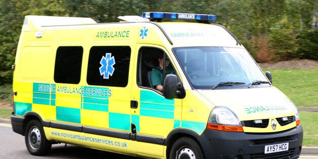 A private ambulance leaves Norfolk and Norwich hospital, Norwich.