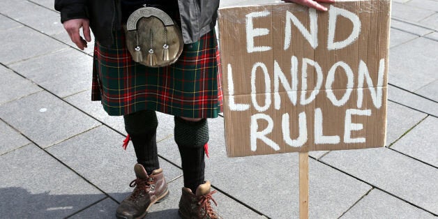 An Independence supporter outside the Scottish Labour Party conference at the Perth Concert Hall in Perth.