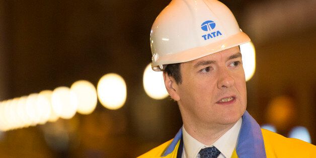 PORT TALBOT, WALES - MARCH 25: Chancellor George Osborne during a visit to Tata Steel to see how it has been affected by the budget on March 25, 2014 in Port Talbot, Wales. In the Chancellor's budget statement last week he announced support for energy intensive manufacturing, Tata's Port Talbot factory is the largest steel plant in the UK, producing five million tonnes of steel annually and employs over 4,000 people. (Photo by Matthew Horwood - WPA Pool / Getty Images)
