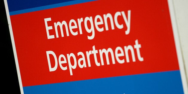 General view of signage for the Emergency Department at the Basingstoke and North Hampshire Hospital, also indicating it is a smoke free hospital