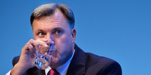 Britain's Shadow Chancellor of the Exchequer Ed Balls drinks water before addressing delegates during the second day of the Labour party conference in Brighton, Sussex, south England on September 23, 2013. Britain's main opposition Labour party kicked off its annual conference on September 22 with leader Ed Miliband under pressure amid sliding poll ratings 18 months before a general election.AFP PHOTO / BEN STANSALL (Photo credit should read BEN STANSALL/AFP/Getty Images)