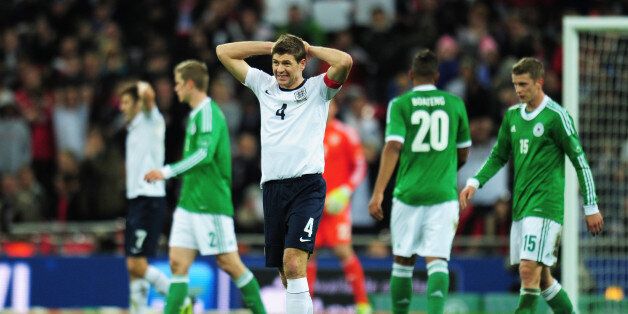 LONDON, ENGLAND - NOVEMBER 19: Steven Gerrard of England reacts during the international friendly match between England and Germany at Wembley Stadium on November 19, 2013 in London, England. (Photo by Shaun Botterill/Getty Images)