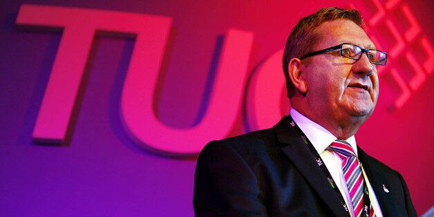 Leader of Unite Len McCluskey addresses delegates at the TUC Congress at Congress house London.