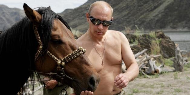 Russian Prime Minister Vladimir Putin is pictured with a horse during his vacation outside the town of Kyzyl in Southern Siberia on August 3, 2009. AFP PHOTO / RIA-NOVOSTI / ALEXEY DRUZHININ (Photo credit should read ALEXEY DRUZHININ/AFP/Getty Images)