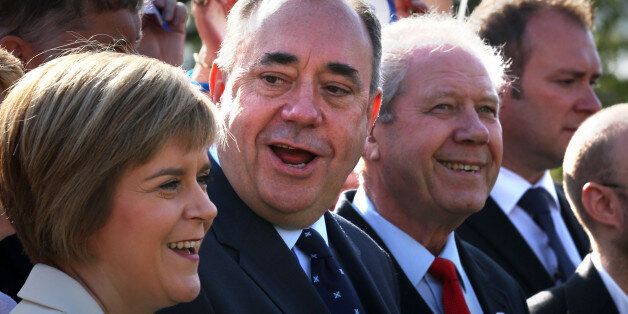 Nicola Sturgeon, Alex Salmond and Jim Sillars talk to the press during a visit to Edinburgh campaigning as "Team Scotland against Team Westminster".