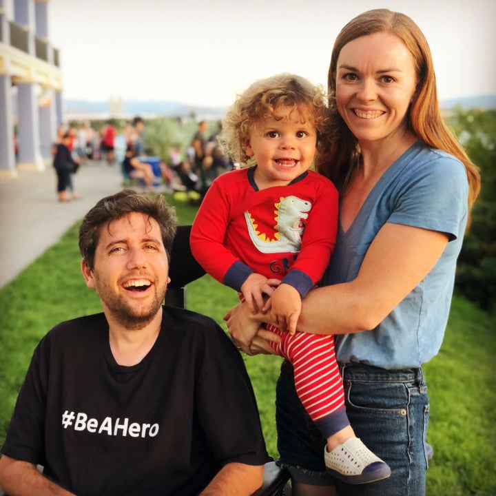 Ady Barkan with his wife, Rachael King, and their son, Carl.