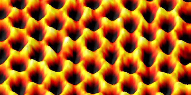 Electron microscope image of individual carbon atoms in a sheet of graphene