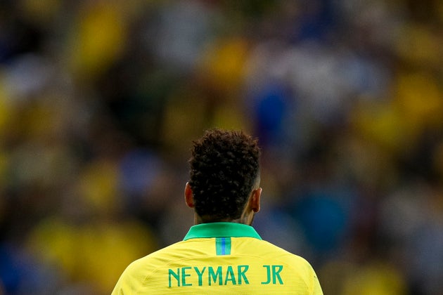 Soccer star Neymar Jr. at an international friendly match between Brazil and Qatar on June 5. The athlete...