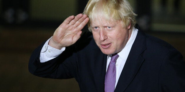 UXBRIDGE, ENGLAND - SEPTEMBER 12: Boris Johnson gestures as he talks to reporters at Ruislip High School on September 12, 2014 in Uxbridge, England. Mr Johnson, who is currently Mayor of London, has been selected as Conservative Party candidate in the constituency of Uxbridge and South Ruislip for the 2015 general election. (Photo by Peter Macdiarmid/Getty Images)