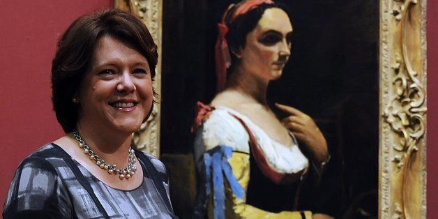 Culture Secretary Maria Miller unveils the Jean Baptiste Corot painting ' L'Italienne ou La Femme a la Manche Jaune' at the National Gallery. The painting was given Courtesy of estate of the late Lucien Freud.