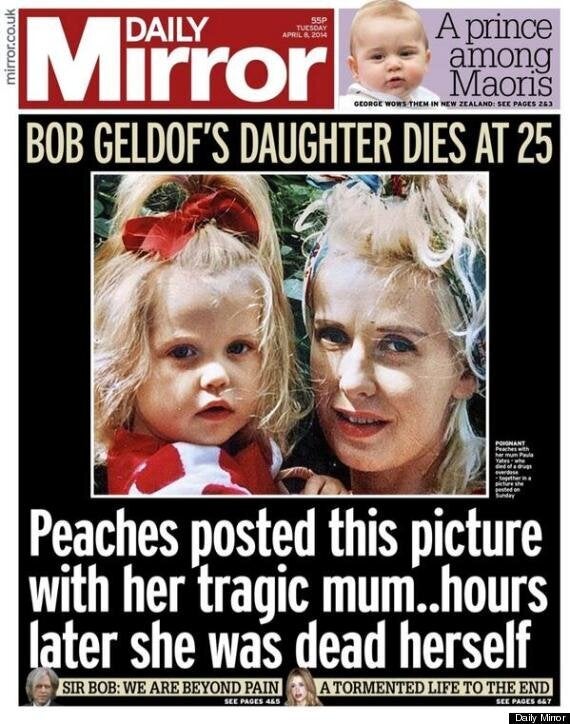 Peaches Geldof And Paula Yates 'Together Again' Metro Headline Prompts