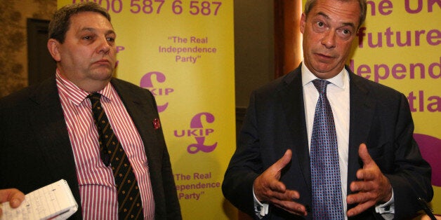 Ukip leader Nigel Farage and Ukip European election candidate David Coburn (left) attend a rally at the Corn Exchange, Edinburgh, where he boasted that he could snatch two seats in Scotland for the European Parliament as his party tries to make a breakthrough north of the border.