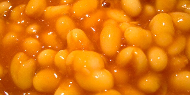 food, pulses, beans, baked haricot beans in tomato sauce.