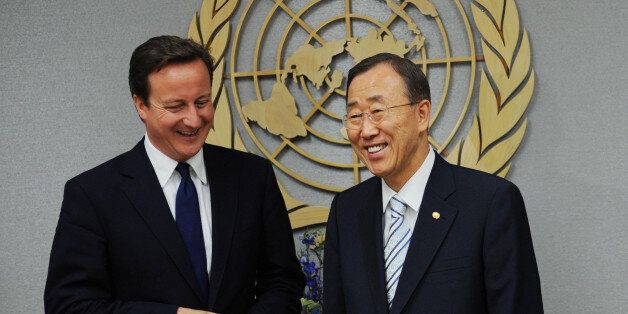 Prime Minister David Cameron meets with UN Secretary General Ban Ki Moon at the United Nations in New York, as part of his two day visit to the US.